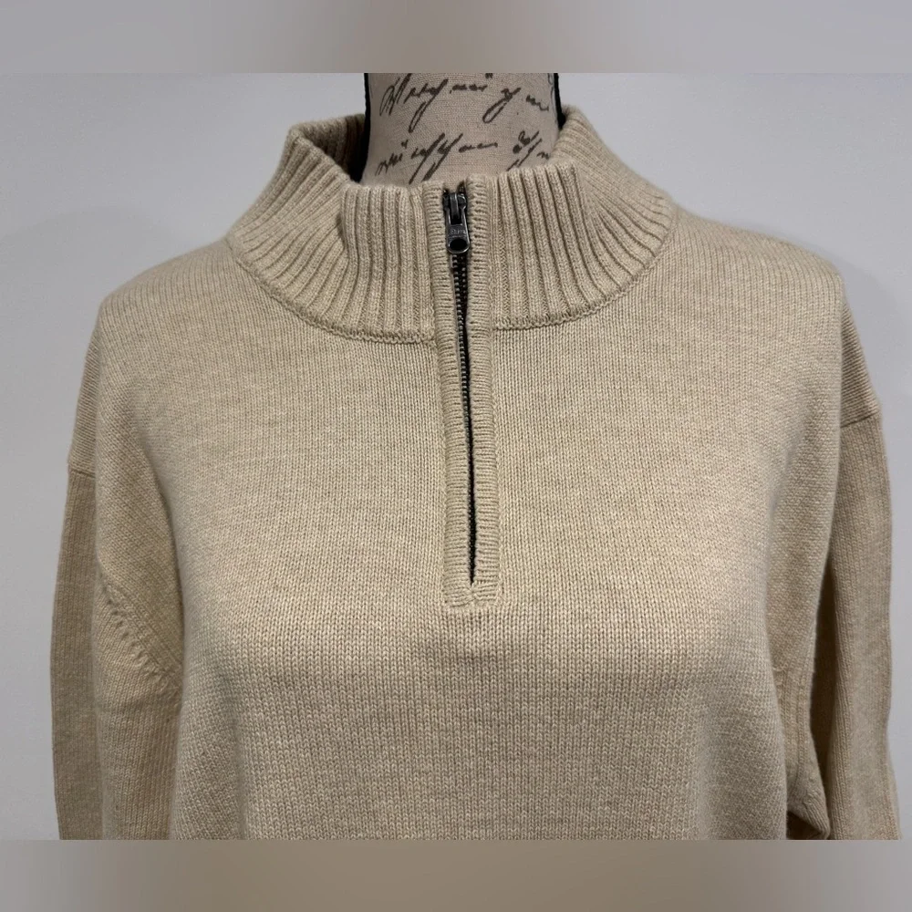 G.H. Bass Sweater Men's Size XXL Pullover 100% Cotton Beige 1/4 Zip